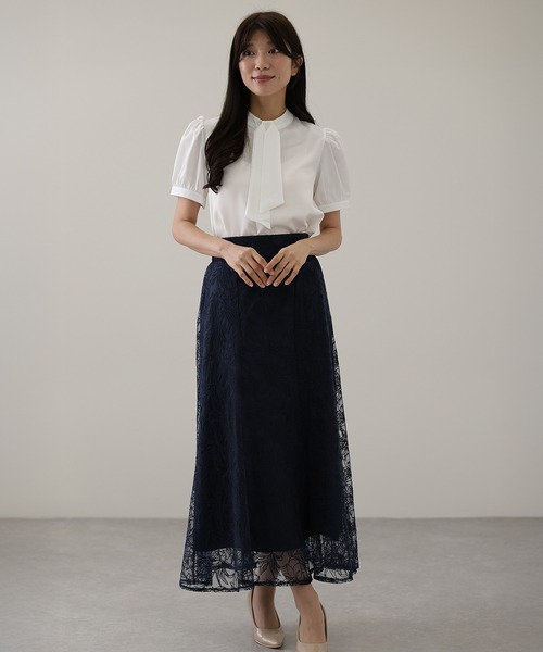 Lace Ladies(レースレディース)の「フラワー 刺繍 チュール フレア ロング スカート(スカート・レディース・ネイビー/グレー/グレイッシュベージュ/ブラック・FREE/S)」の10枚目の写真