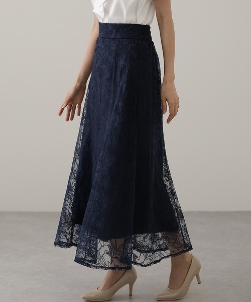 Lace Ladies(レースレディース)の「フラワー 刺繍 チュール フレア ロング スカート(スカート・レディース・ネイビー/グレー/グレイッシュベージュ/ブラック・FREE/S)」の11枚目の写真