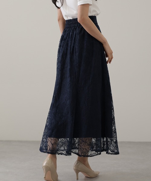 Lace Ladies(レースレディース)の「フラワー 刺繍 チュール フレア ロング スカート(スカート・レディース・ネイビー/グレー/グレイッシュベージュ/ブラック・FREE/S)」の12枚目の写真
