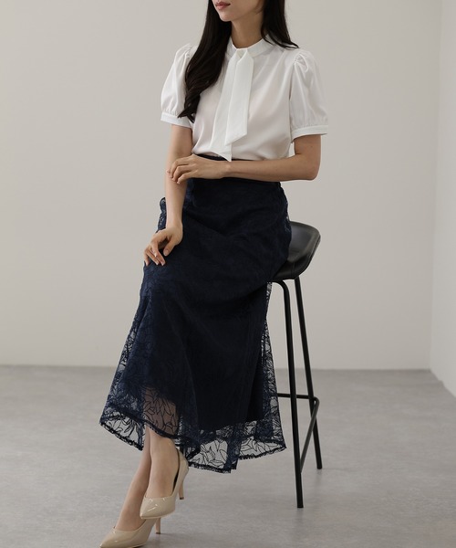 Lace Ladies(レースレディース)の「フラワー 刺繍 チュール フレア ロング スカート(スカート・レディース・ネイビー/グレー/グレイッシュベージュ/ブラック・FREE/S)」の14枚目の写真