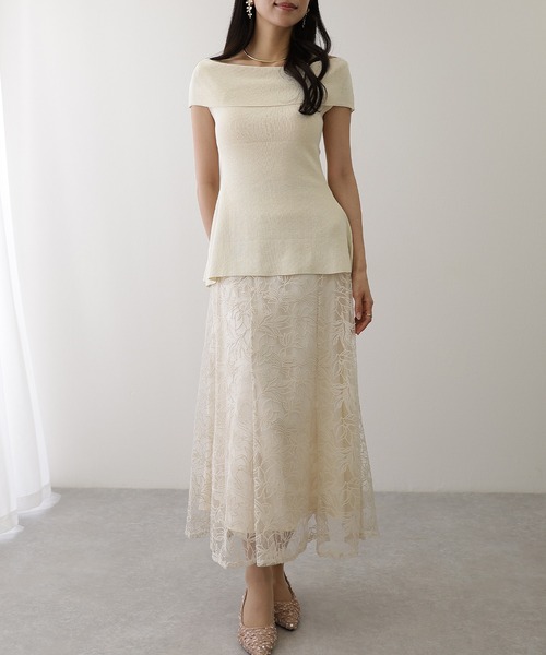 Lace Ladies(レースレディース)の「フラワー 刺繍 チュール フレア ロング スカート(スカート・レディース・ネイビー/グレー/グレイッシュベージュ/ブラック・FREE/S)」の15枚目の写真