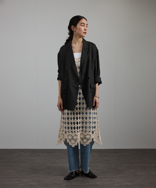 SALON adam et rope'（サロン アダム エ ロペ）の「ラミーシアージャケット［UVケア・洗える・サイズ展開・今から秋まで］（テーラードジャケット・レディース・チャコールグレー/オフホワイト/レッド系その他4・S/M）」の21枚目の写真