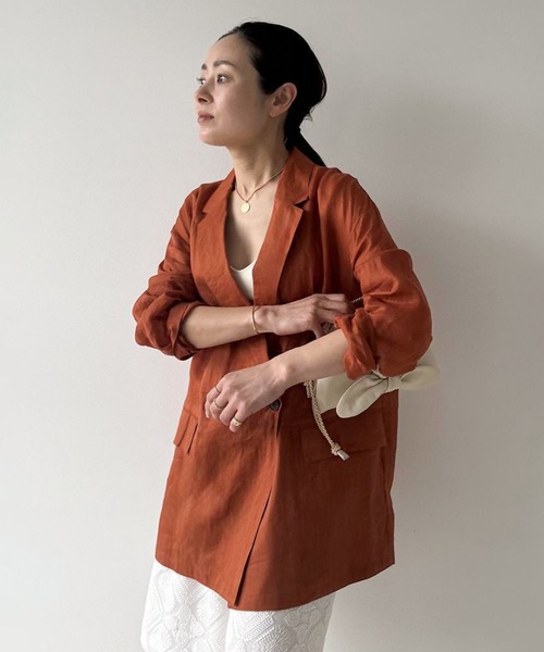 SALON adam et rope'（サロン アダム エ ロペ）の「ラミーシアージャケット［UVケア・洗える・サイズ展開・今から秋まで］（テーラードジャケット・レディース・チャコールグレー/オフホワイト/レッド系その他4・S/M）」の10枚目の写真