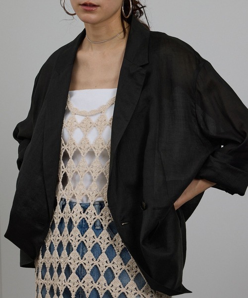 SALON adam et rope'（サロン アダム エ ロペ）の「ラミーシアージャケット［UVケア・洗える・サイズ展開・今から秋まで］（テーラードジャケット・レディース・チャコールグレー/オフホワイト/レッド系その他4・S/M）」の11枚目の写真