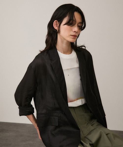 SALON adam et rope'（サロン アダム エ ロペ）の「ラミーシアージャケット［UVケア・洗える・サイズ展開・今から秋まで］（テーラードジャケット・レディース・チャコールグレー/オフホワイト/レッド系その他4・S/M）」の17枚目の写真