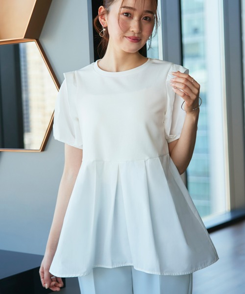 洗える ストレッチ ｜ コンビネーション タックスリーブ ペプラム T