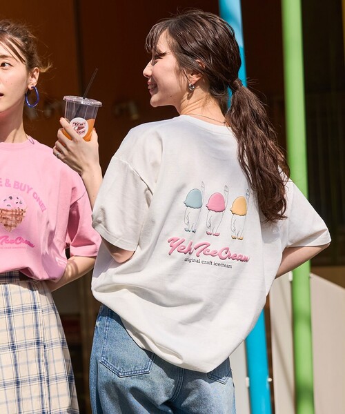 ICECREAM グラフィックプリントカットソー 半袖 ホワイト セール】限定展開 YEH ice cream バック プリント 半袖 Tシャツ