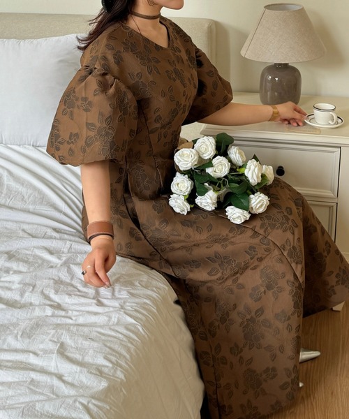 efill（エフィル）の「ボリューム袖 の ジャガード ワンピース（ワンピース・レディース・ベージュ/ホワイト/ブラウン・S/M）」の18枚目の写真