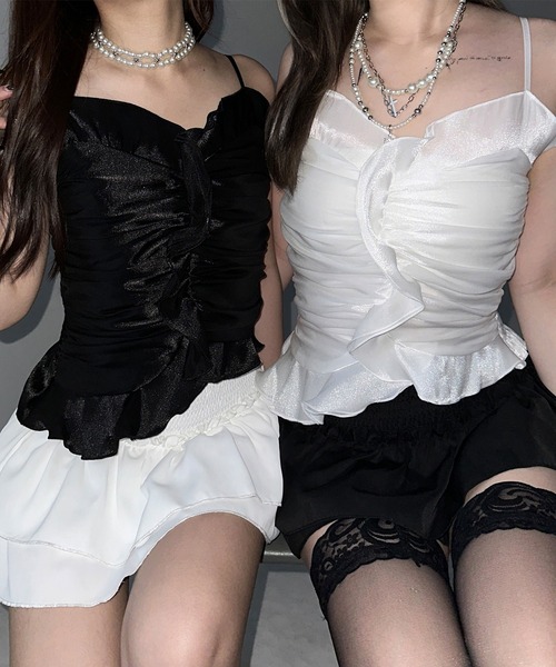 me+em select（ミームセレクト）の「【 ２color  】オーガンジーボリュームフリルビスチェ ／ organdy volume Frill Bustier（その他トップス・レディース・ブラック/ホワイト・FREE）」の2枚目の写真