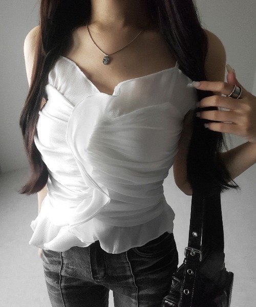 me+em select（ミームセレクト）の「【 ２color  】オーガンジーボリュームフリルビスチェ ／ organdy volume Frill Bustier（その他トップス・レディース・ブラック/ホワイト・FREE）」の14枚目の写真