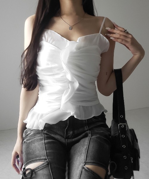 me+em select（ミームセレクト）の「【 ２color  】オーガンジーボリュームフリルビスチェ ／ organdy volume Frill Bustier（その他トップス・レディース・ブラック/ホワイト・FREE）」の15枚目の写真
