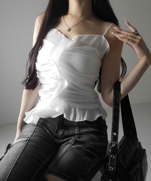 me+em select（ミームセレクト）の「【 ２color  】オーガンジーボリュームフリルビスチェ ／ organdy volume Frill Bustier（その他トップス・レディース・ブラック/ホワイト・FREE）」の16枚目の写真
