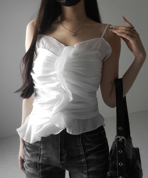 me+em select（ミームセレクト）の「【 ２color  】オーガンジーボリュームフリルビスチェ ／ organdy volume Frill Bustier（その他トップス・レディース・ブラック/ホワイト・FREE）」の17枚目の写真