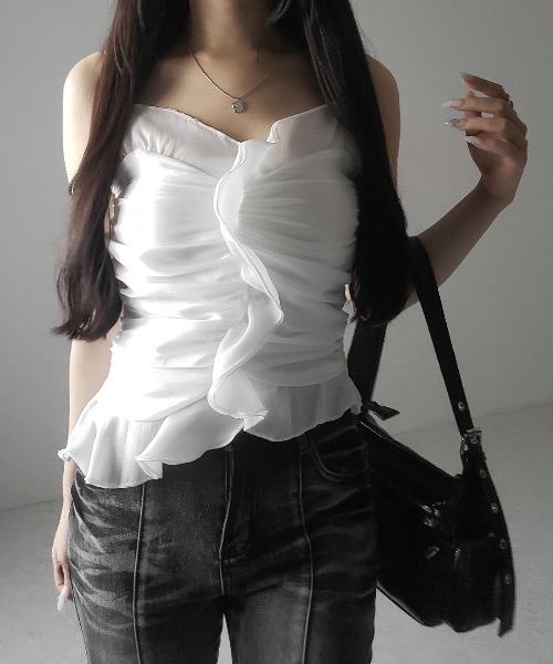 me+em select（ミームセレクト）の「【 ２color  】オーガンジーボリュームフリルビスチェ ／ organdy volume Frill Bustier（その他トップス・レディース・ブラック/ホワイト・FREE）」の18枚目の写真