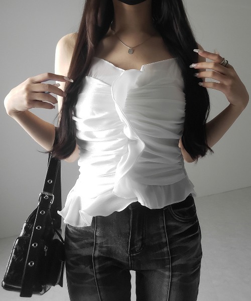 me+em select（ミームセレクト）の「【 ２color  】オーガンジーボリュームフリルビスチェ ／ organdy volume Frill Bustier（その他トップス・レディース・ブラック/ホワイト・FREE）」の19枚目の写真