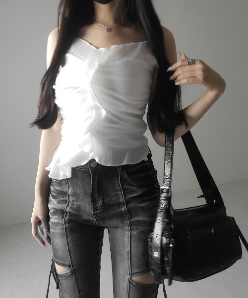 me+em select（ミームセレクト）の「【 ２color  】オーガンジーボリュームフリルビスチェ ／ organdy volume Frill Bustier（その他トップス・レディース・ブラック/ホワイト・FREE）」の20枚目の写真