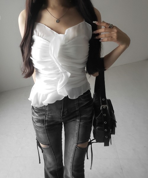 me+em select（ミームセレクト）の「【 ２color  】オーガンジーボリュームフリルビスチェ ／ organdy volume Frill Bustier（その他トップス・レディース・ブラック/ホワイト・FREE）」の21枚目の写真