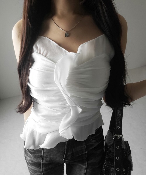 me+em select（ミームセレクト）の「【 ２color  】オーガンジーボリュームフリルビスチェ ／ organdy volume Frill Bustier（その他トップス・レディース・ブラック/ホワイト・FREE）」の3枚目の写真
