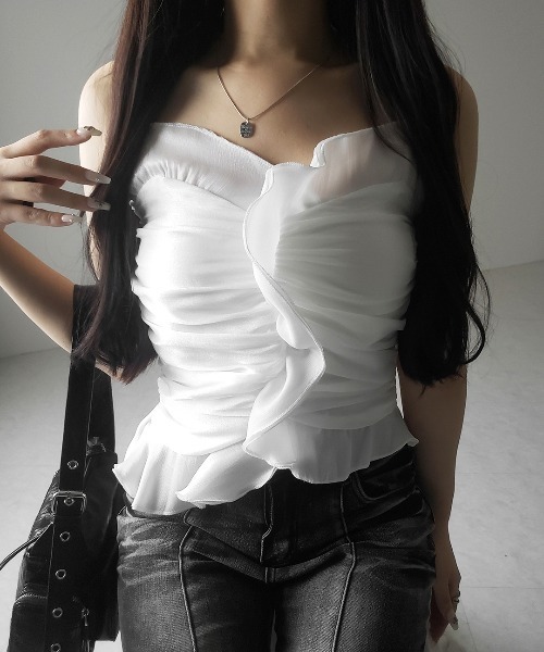me+em select（ミームセレクト）の「【 ２color  】オーガンジーボリュームフリルビスチェ ／ organdy volume Frill Bustier（その他トップス・レディース・ブラック/ホワイト・FREE）」の10枚目の写真