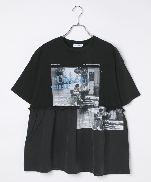 LEPSIM（レプシィム）の「切り替えリメイク風ロゴT　492414（Tシャツ/カットソー・レディース・グレー/ライトグレー/ブルー/ブラック/ブラウン・FREE）」の2枚目の写真