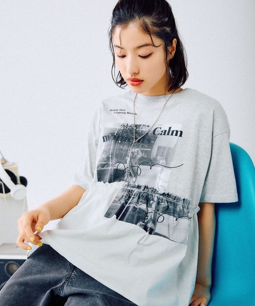 LEPSIM（レプシィム）の「切り替えリメイク風ロゴT　492414（Tシャツ/カットソー・レディース・グレー/ライトグレー/ブルー/ブラック/ブラウン・FREE）」の11枚目の写真