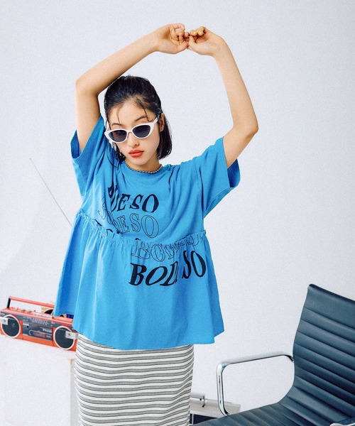 LEPSIM（レプシィム）の「切り替えリメイク風ロゴT　492414（Tシャツ/カットソー・レディース・グレー/ライトグレー/ブルー/ブラック/ブラウン・FREE）」の22枚目の写真