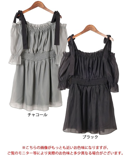 GOLDJAPAN(ゴールドジャパン)の「リボンオフショルペプラムチュニック【大きいサイズ対応】(チュニック・レディース・チャコール/ブラック・5L/4L/3L/LL)」の6枚目の写真
