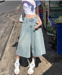 レディースハーフデニムパンツ