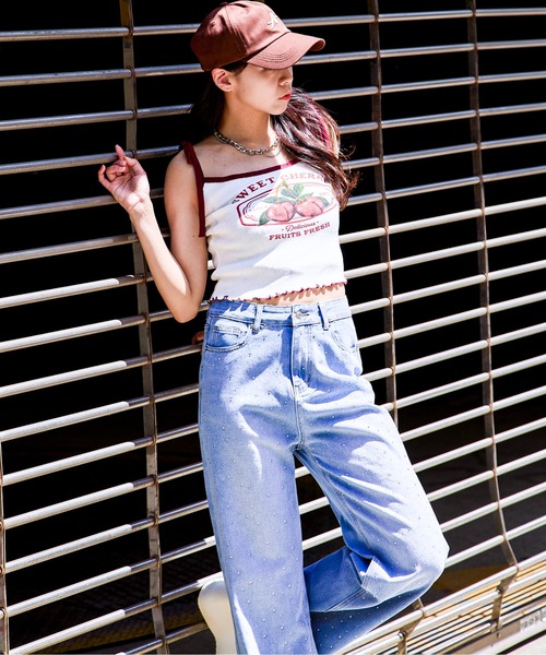 セール】チェリーキャミ/配色プリントキャミソール（キャミソール