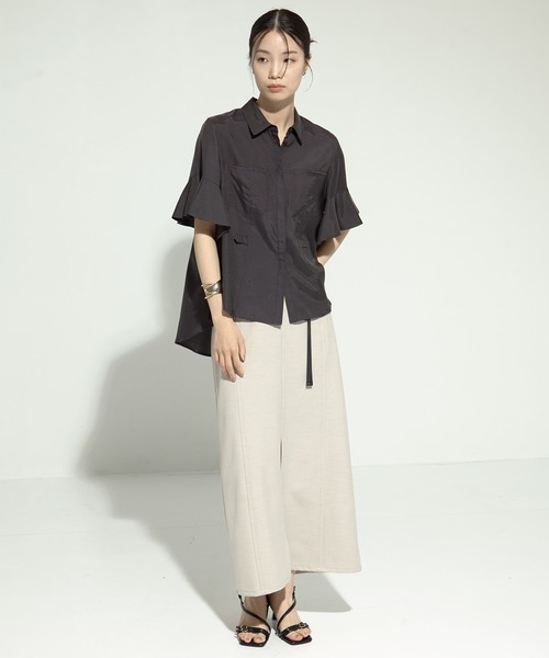 STUDIOUS（ステュディオス）の「【STUDIOUS/ステュディオス】Leather Belted Straight SK/レザーベルテッドストレッチスカート（スカート・レディース・ブラック/ライトベージュ・1/2）」の22枚目の写真