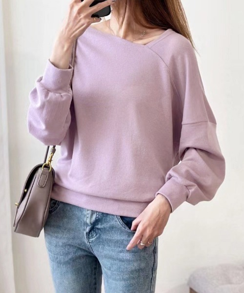 Miniministore（ミニミニストア）の「2WAY アシンメトリーネックトップス（Tシャツ/カットソー・レディース・ライトグレー/ラベンダー/ダークグレー/ベージュ/ライトピンク/ブラック/ダークブルー/ライトグリーン・FREE）」の7枚目の写真