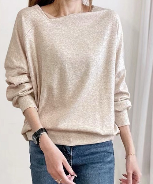 Miniministore（ミニミニストア）の「2WAY アシンメトリーネックトップス（Tシャツ/カットソー・レディース・ライトグレー/ラベンダー/ダークグレー/ベージュ/ライトピンク/ブラック/ダークブルー/ライトグリーン・FREE）」の4枚目の写真
