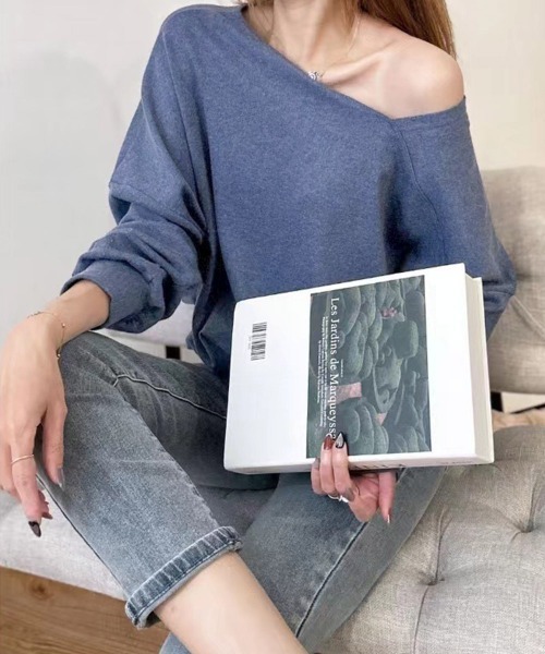 Miniministore（ミニミニストア）の「2WAY アシンメトリーネックトップス（Tシャツ/カットソー・レディース・ライトグレー/ラベンダー/ダークグレー/ベージュ/ライトピンク/ブラック/ダークブルー/ライトグリーン・FREE）」の6枚目の写真