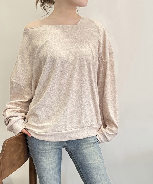 Miniministore（ミニミニストア）の「2WAY アシンメトリーネックトップス（Tシャツ/カットソー・レディース・ライトグレー/ラベンダー/ダークグレー/ベージュ/ライトピンク/ブラック/ダークブルー/ライトグリーン・FREE）」の9枚目の写真