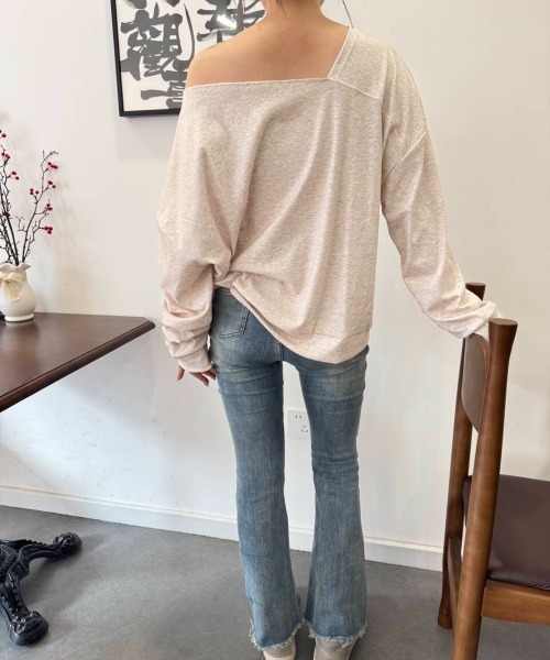 Miniministore（ミニミニストア）の「2WAY アシンメトリーネックトップス（Tシャツ/カットソー・レディース・ライトグレー/ラベンダー/ダークグレー/ベージュ/ライトピンク/ブラック/ダークブルー/ライトグリーン・FREE）」の10枚目の写真