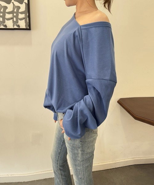 Miniministore（ミニミニストア）の「2WAY アシンメトリーネックトップス（Tシャツ/カットソー・レディース・ライトグレー/ラベンダー/ダークグレー/ベージュ/ライトピンク/ブラック/ダークブルー/ライトグリーン・FREE）」の12枚目の写真