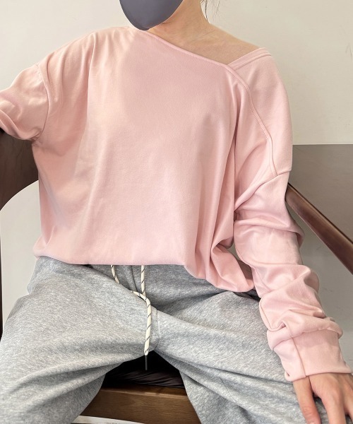 Miniministore（ミニミニストア）の「2WAY アシンメトリーネックトップス（Tシャツ/カットソー・レディース・ライトグレー/ラベンダー/ダークグレー/ベージュ/ライトピンク/ブラック/ダークブルー/ライトグリーン・FREE）」の13枚目の写真