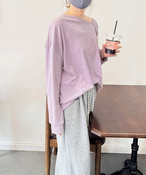 Miniministore（ミニミニストア）の「2WAY アシンメトリーネックトップス（Tシャツ/カットソー・レディース・ライトグレー/ラベンダー/ダークグレー/ベージュ/ライトピンク/ブラック/ダークブルー/ライトグリーン・FREE）」の18枚目の写真