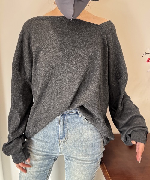 Miniministore（ミニミニストア）の「2WAY アシンメトリーネックトップス（Tシャツ/カットソー・レディース・ライトグレー/ラベンダー/ダークグレー/ベージュ/ライトピンク/ブラック/ダークブルー/ライトグリーン・FREE）」の19枚目の写真