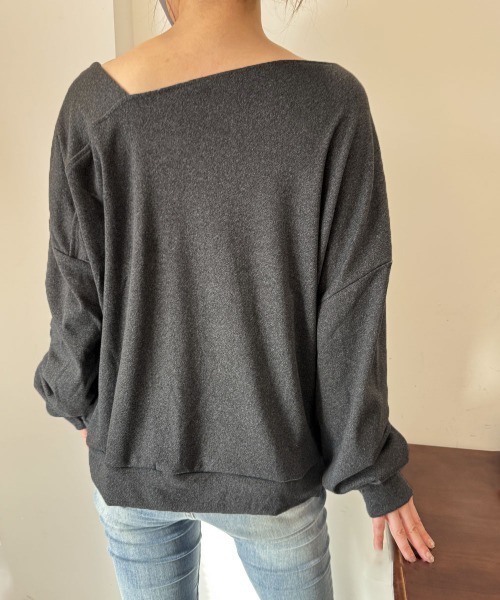 Miniministore（ミニミニストア）の「2WAY アシンメトリーネックトップス（Tシャツ/カットソー・レディース・ライトグレー/ラベンダー/ダークグレー/ベージュ/ライトピンク/ブラック/ダークブルー/ライトグリーン・FREE）」の21枚目の写真