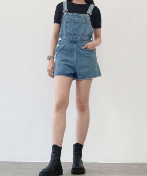 kirakiraShop（キラキラショップ）の「バック リボン カラー デニム ショート サロペット（サロペット/オーバーオール・レディース・ブラック/ブルー/ホワイト・S/M/L）」の18枚目の写真