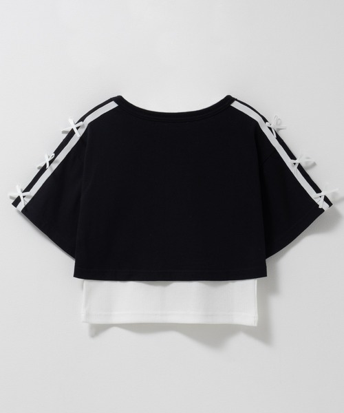 Mac-House（マックハウス）の「Simplify 肩リボン フェイクレイヤード リボンデザインプルオーバー（Tシャツ/カットソー・キッズ・オートミール/ブラック・130/140/150/160）」の3枚目の写真