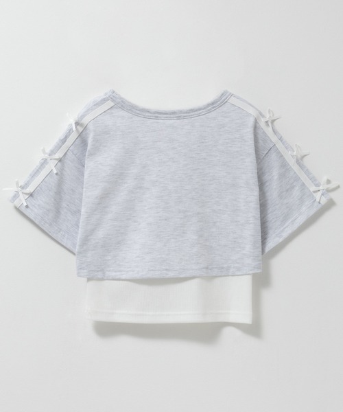 Mac-House（マックハウス）の「Simplify 肩リボン フェイクレイヤード リボンデザインプルオーバー（Tシャツ/カットソー・キッズ・オートミール/ブラック・130/140/150/160）」の5枚目の写真