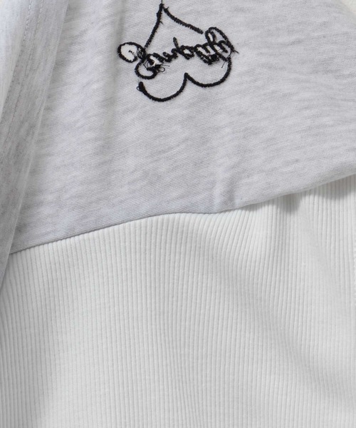 Mac-House（マックハウス）の「Simplify 肩リボン フェイクレイヤード リボンデザインプルオーバー（Tシャツ/カットソー・キッズ・オートミール/ブラック・130/140/150/160）」の8枚目の写真