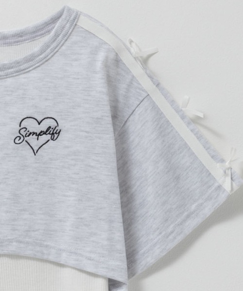 Mac-House（マックハウス）の「Simplify 肩リボン フェイクレイヤード リボンデザインプルオーバー（Tシャツ/カットソー・キッズ・オートミール/ブラック・130/140/150/160）」の9枚目の写真