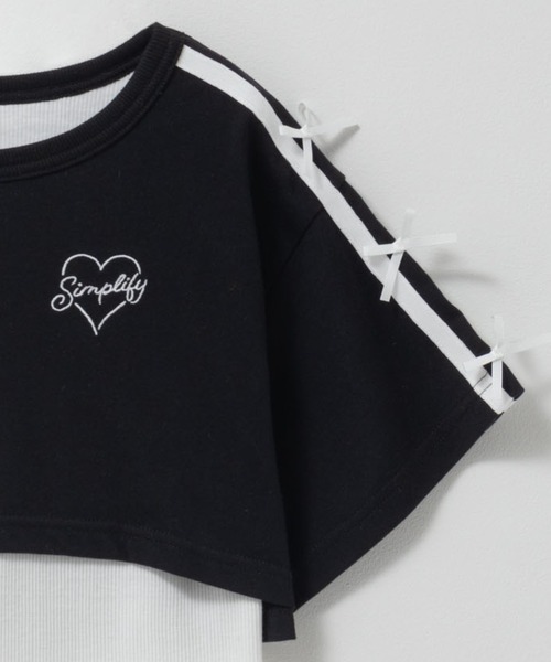 Mac-House（マックハウス）の「Simplify 肩リボン フェイクレイヤード リボンデザインプルオーバー（Tシャツ/カットソー・キッズ・オートミール/ブラック・130/140/150/160）」の10枚目の写真