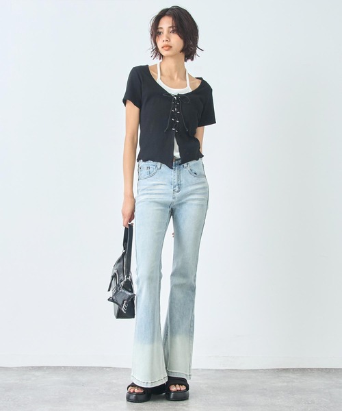 ANAP（アナップ）の「ストレッチ フレア デニム パンツ（デニムパンツ・レディース・ライトブルー/ブラック・S/M）」の9枚目の写真