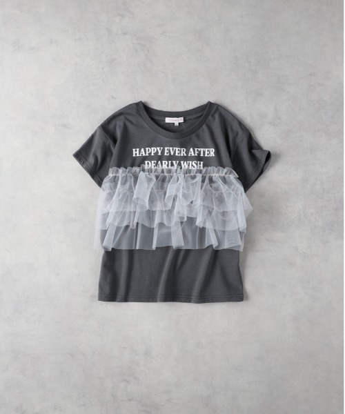 Right-on(ライトオン)の「【VIVIAN BLUE】チュールドッキングTシャツ(Tシャツ/カットソー・キッズ・ダークグレー/ホワイト・140/150/160/130)」の2枚目の写真