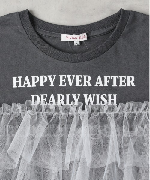 Right-on(ライトオン)の「【VIVIAN BLUE】チュールドッキングTシャツ(Tシャツ/カットソー・キッズ・ダークグレー/ホワイト・140/150/160/130)」の7枚目の写真