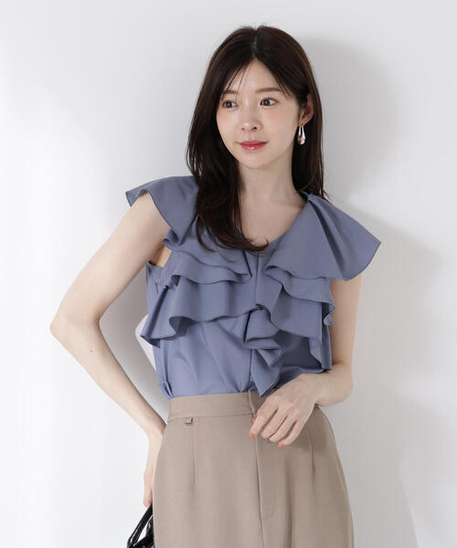 PROPORTION BODY DRESSING(プロポーションボディドレッシング)の「フリル半袖ブラウス / 1215110600(シャツ/ブラウス・レディース・ホワイト/グレー・FREE)」の4枚目の写真